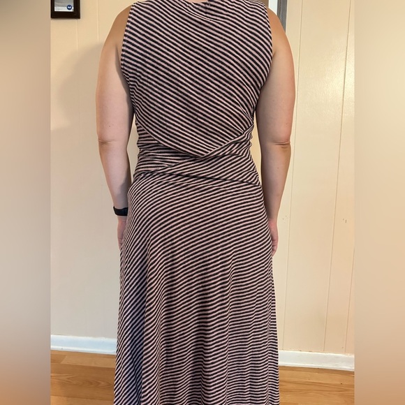 Cut loose size large pink gray striped sleeveless maxi dress linen cotton blend - Picture 2 of 8
